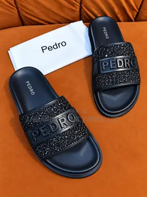 Pedro Glitter Embellished Slide Sandals in Black