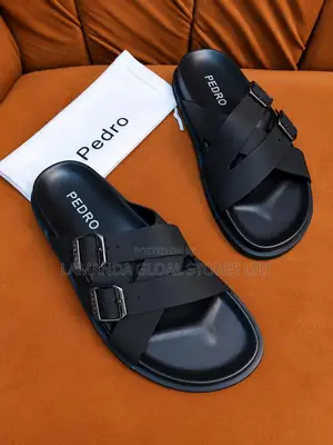 Pedro Crisscross Dual-Buckle Sandals in Black