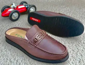 Fendi Brown Leather Monogram Buckle Slip-on Mules