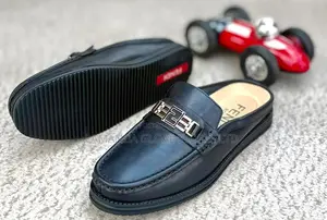 Fendi Black Leather Monogram Buckle Slip-on Mules
