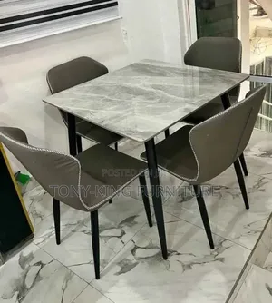 Modern 4-Seater Marble Top Dining Table Set With Padded Leather Chair