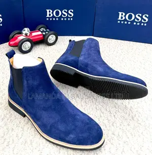 BOSS Navy Blue Suede Chelsea Boots