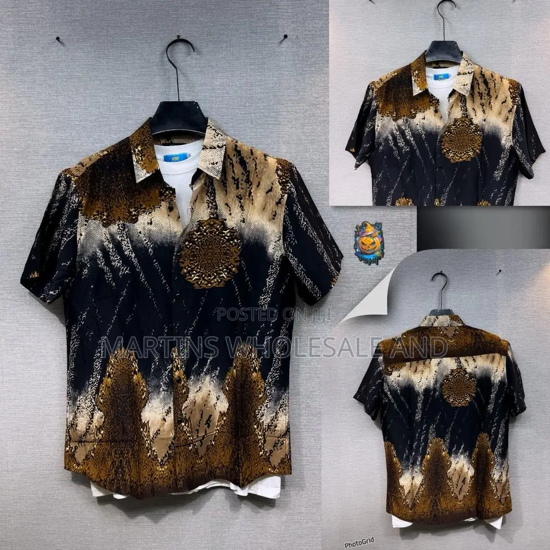 Short-Sleeve Button-Down Vintage Shirt Featuring a Striking Black An