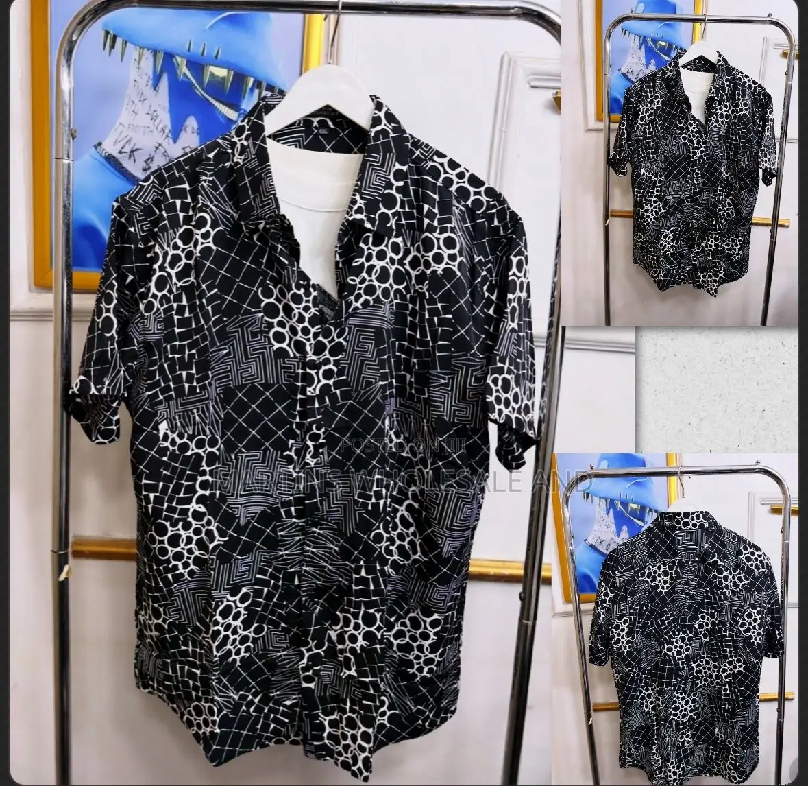 Short-Sleeve Button-Down Vintage Shirt Featuring a Striking Black An