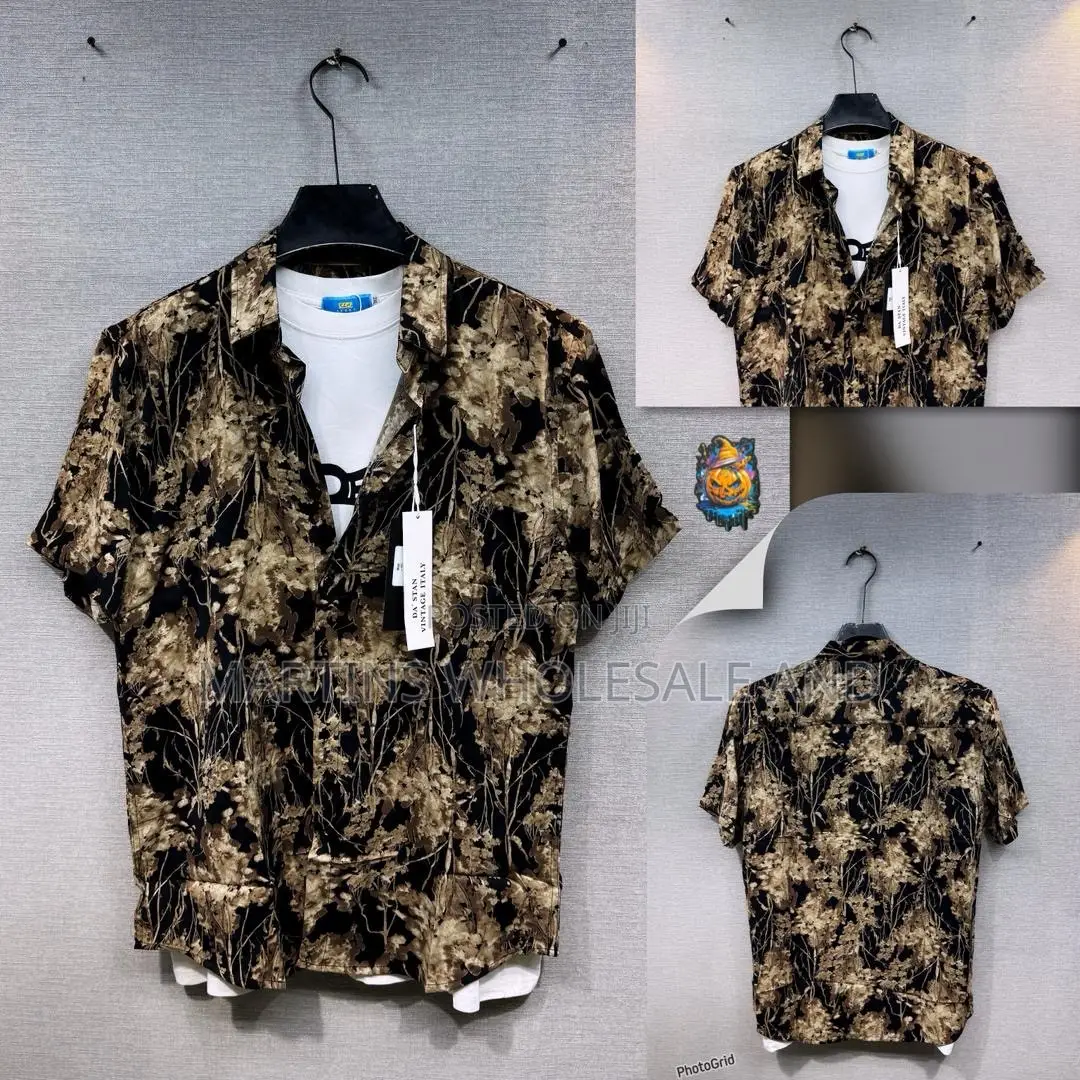 Short-Sleeve Button-Down Vintage Shirt Featuring a Striking Black An