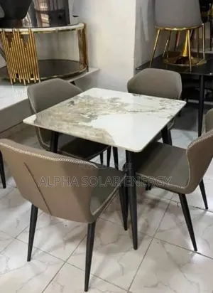 Modern 4-Seater Dining Set With a Square White and Gold Marble