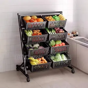4Tier Slanted Kitchen Storage Rack Rolling VegetableFruit TrolleyStand