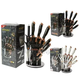Stainless Steel 9pcs Rose Gold Marble Pattern Knife Set