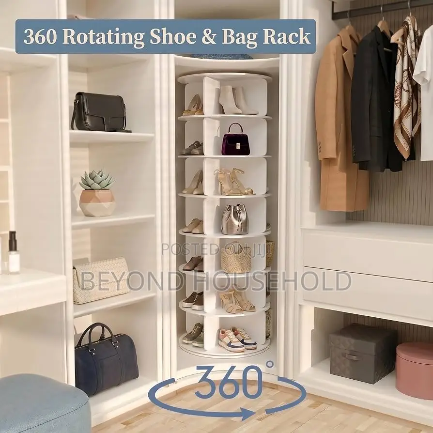 360 Degree Rotating Shoe Bag Organizer Tower MultiTier Lazy Susan