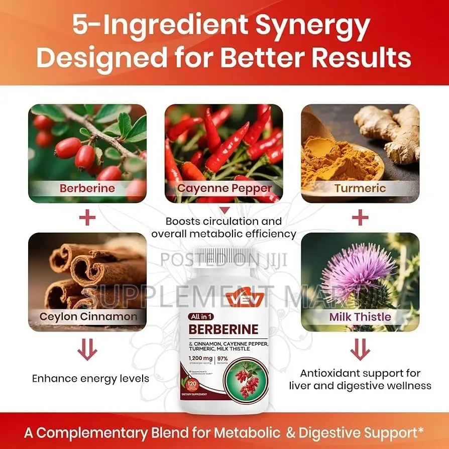 All in 1 Berberine Cinnamon, Cayenne Pepper, Turmeric, Milk Thistle