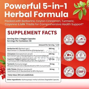 All in 1 Berberine Cinnamon, Cayenne Pepper, Turmeric, Milk Thistle