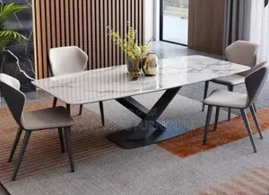 Modern Rectangular White Sintered Stone Dining Table Set.