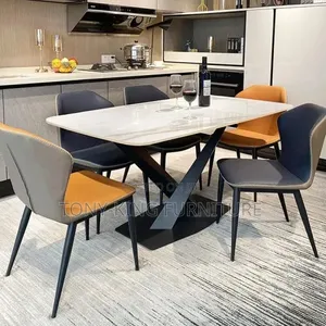 Modern 6-Seater Dining Set Featuring a White Marble-Tope.