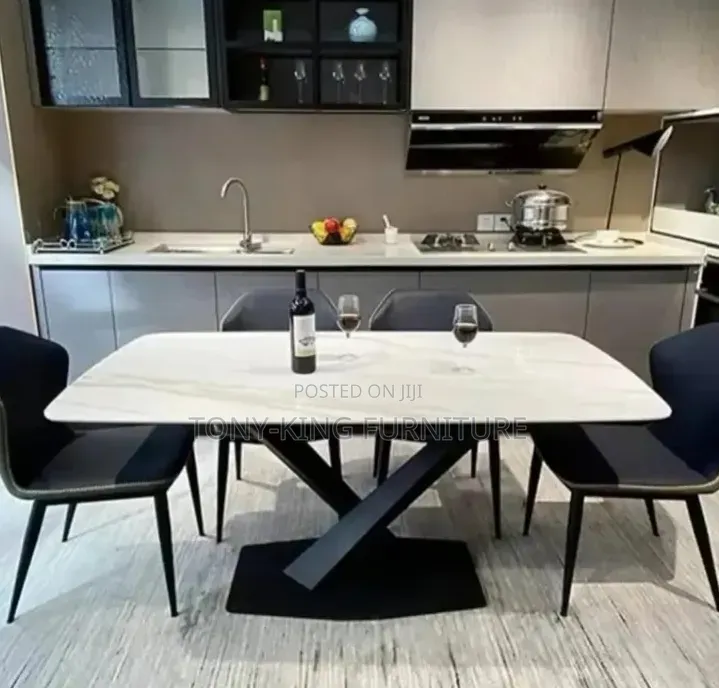 Modern 6-Seater Dining Set Featuring a White Marble-Tope.