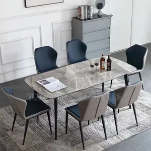 Luxury Modern 6-Seater Rectangular Dining Set Featurin a Marble-Finish
