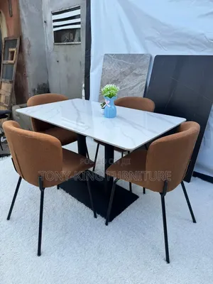 4-Seater Contemporary Dining Table Set Minimalist White Marble-Tope