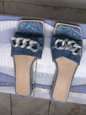 Denim Slides With Silver Chains