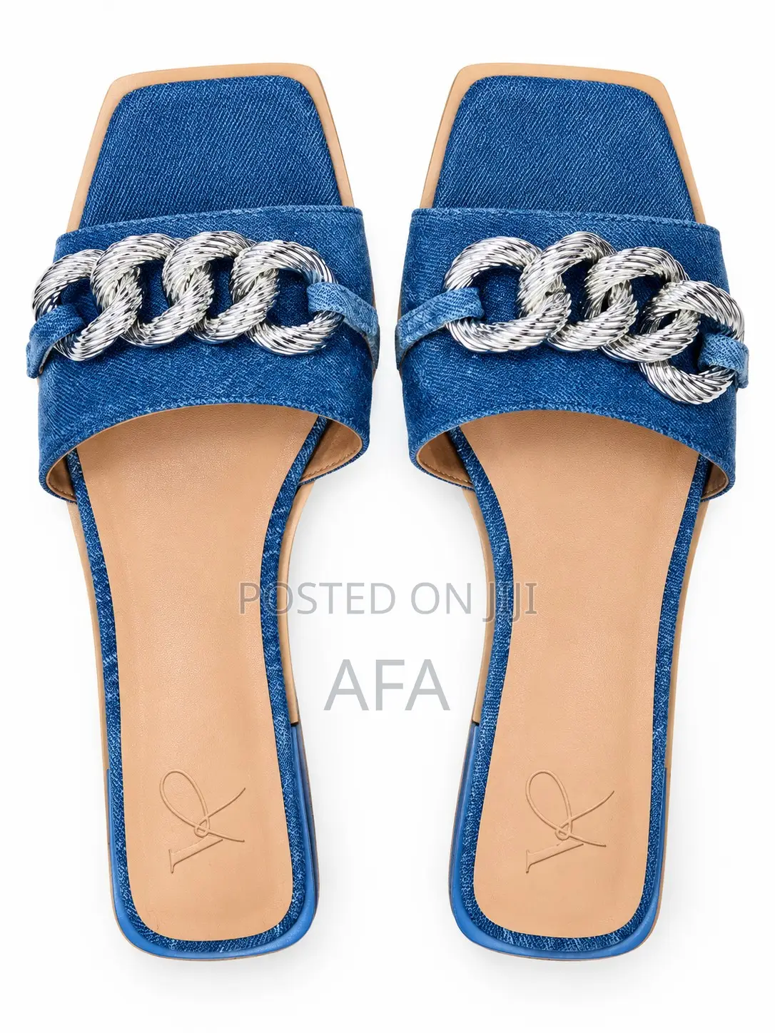 Denim Slides With Silver Chains