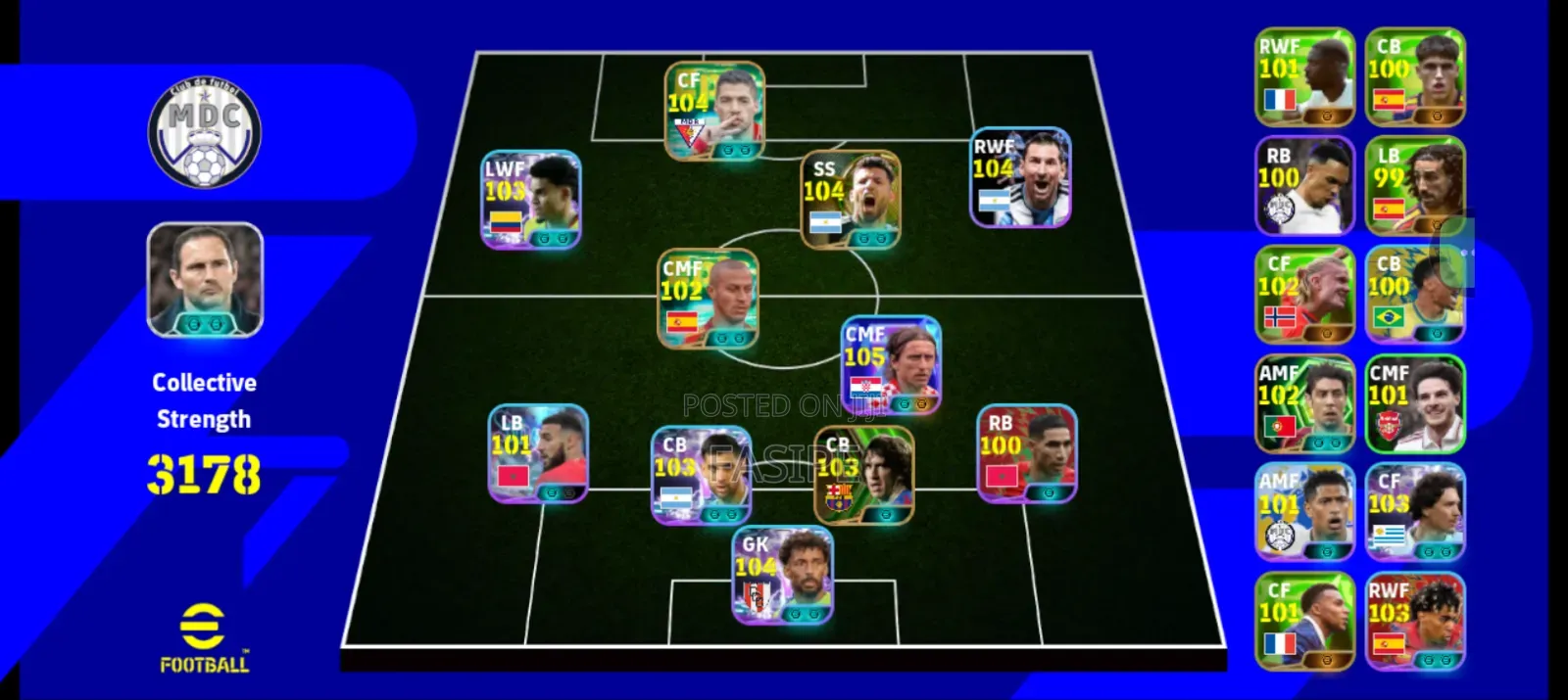 Efootball Acct 3178 Team Strength - Modric 105 Messi 104 - Strong Acct