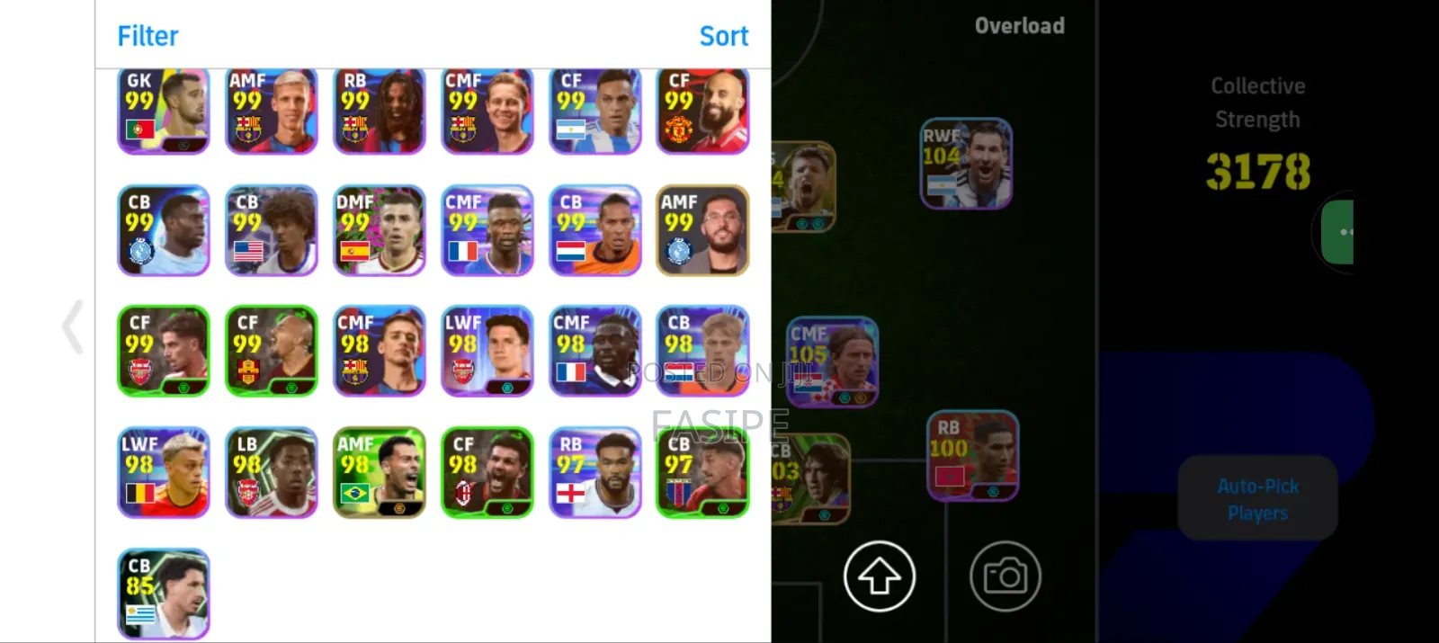 Efootball Acct 3178 Team Strength - Modric 105 Messi 104 - Strong Acct