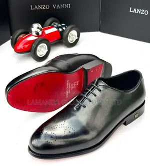 Lanzo Vanni Brogue Leather Oxford Shoes in Black