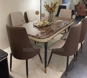 Luxury 6 Seaters Marble Dining Table and Chair With Metal Leg.