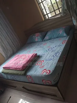 Semi New Mouka Matress Size 6 X 6.5, Bed Frame Wit Side Stool From HDF