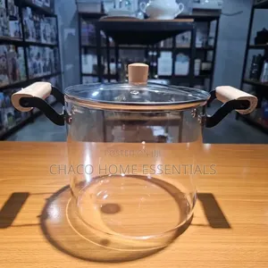 5L Borosilicate Glass Cooking Pot With Wooden Handles
