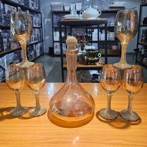 Wine Glass and Decanter Set With Rhinestones (7 Pieces)