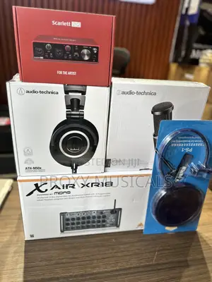 XR18 Digital Mixer, Scarlett 2i2 Soundcard, M50x Headphone, AT2020 Mic
