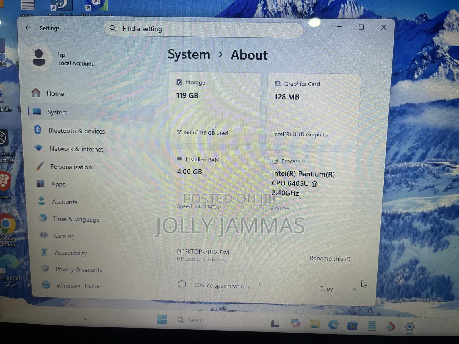Laptop HP 15-dw3031 4GB Intel Pentium SSD 128GB