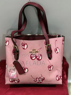 Coach Pink Cherry Print Leather Tote Bag