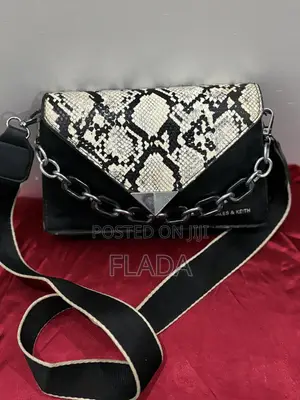 Original Charles Keith Black Snakeskin Flap Crossbody Bag