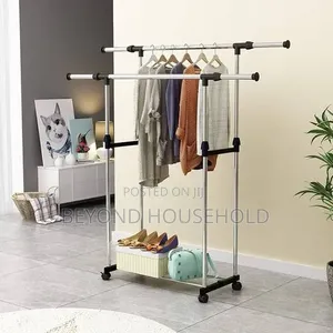 Extendable Double Pole Clothes Hanger Stand With Wheels