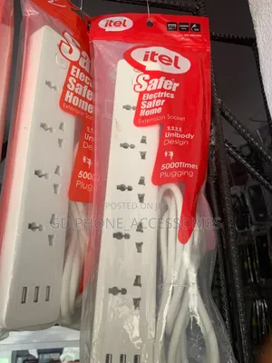 Brand New Itel Electric Extension Socket – 5 Universal Outlets + 3 USB