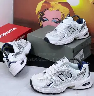 New Balance 530 White and Navy Sneakers