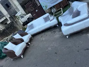 Unique Upholstered Chair in Brown and White