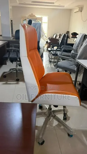 High-Back Ergonomic Executive Office Chair, Orange White Leatherette
