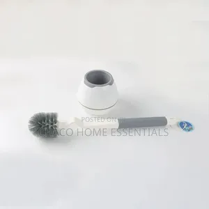 Long-Handle Toilet Brush With Round Holder Set - Grey White