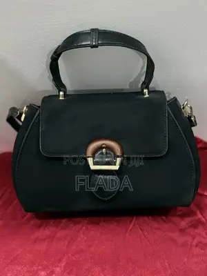 Classic Black Suede Handbag With Wooden Buckle Detail