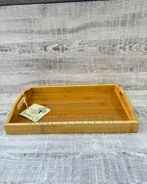HomeStop Bamboo Serving Tray With Handles – Standard Breakfast Size