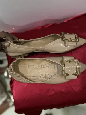Comfortable Nude Pointed-Toe Flat Shoes With Gold Buckle