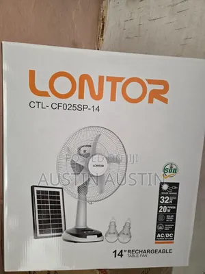 Lontor 14 Inches Rechargeable Table Fan With Solar Panel and 2 Bulbs