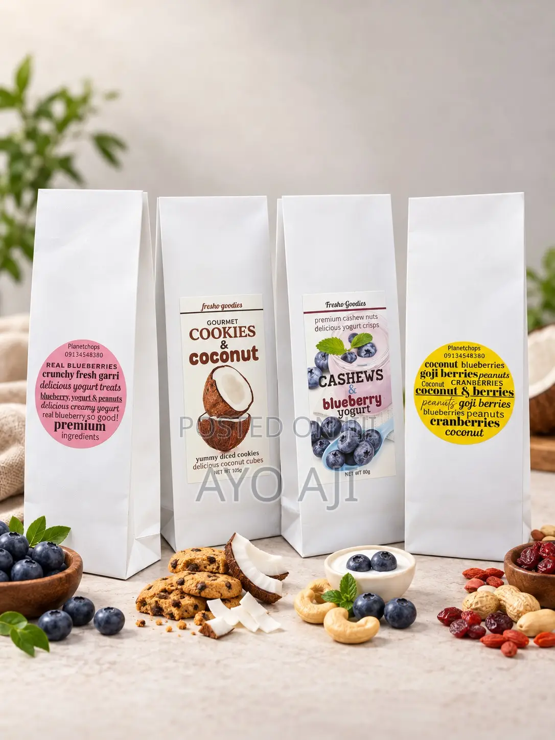 Classy White Foil Lined Pouch for Snacks. Nuts, Chin Chin. 50 Pieces.