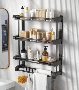 Three Layer Wall-Mounted Bathroom Storage Shelf Towel Rack