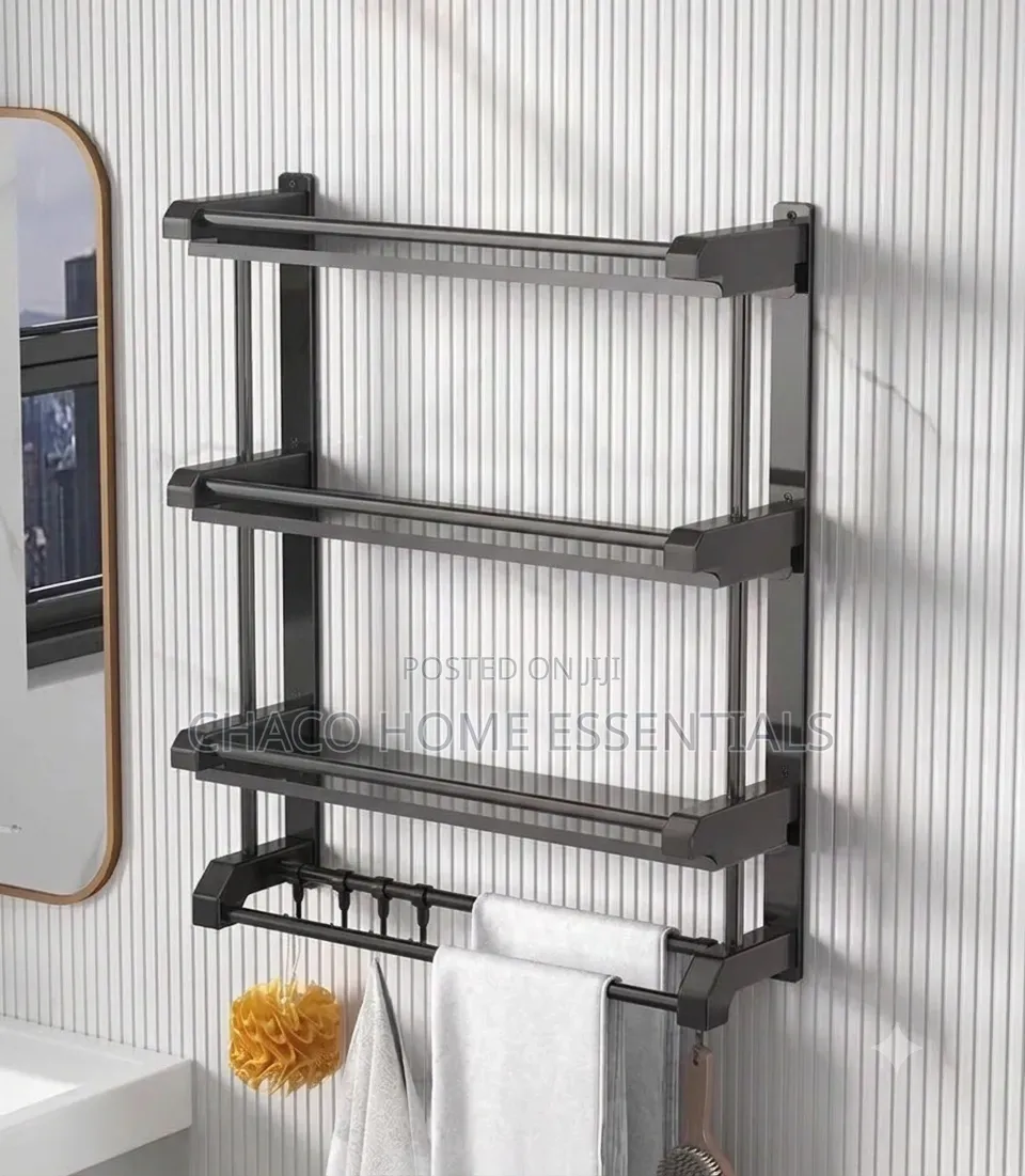 Three Layer Wall-Mounted Bathroom Storage Shelf Towel Rack