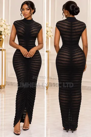 Black Ribbed Sheer Bodycon Maxi Dress