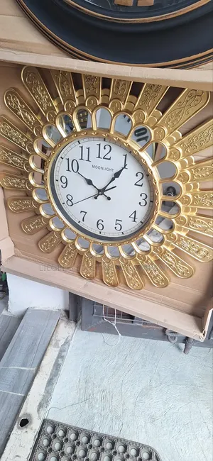 Premium Golden Mirror Shelves Wall Clock
