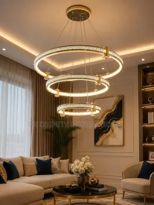 Luxury 3-Ring LED Chandelier – Gold Modern Ceiling Light