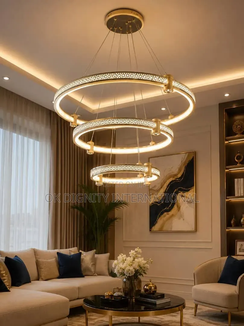 Luxury 3-Ring LED Chandelier – Gold Modern Ceiling Light